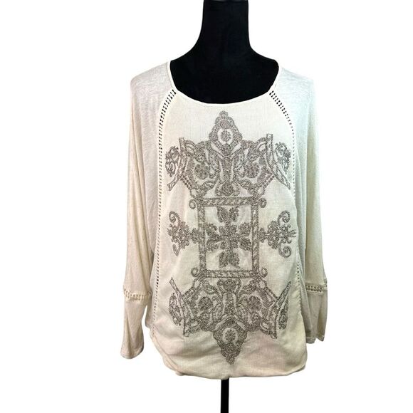 Anthropologie Meadow Rue Top Saba Embroidered Pullover Cutout Lace Blouse Size M - Picture 3 of 11